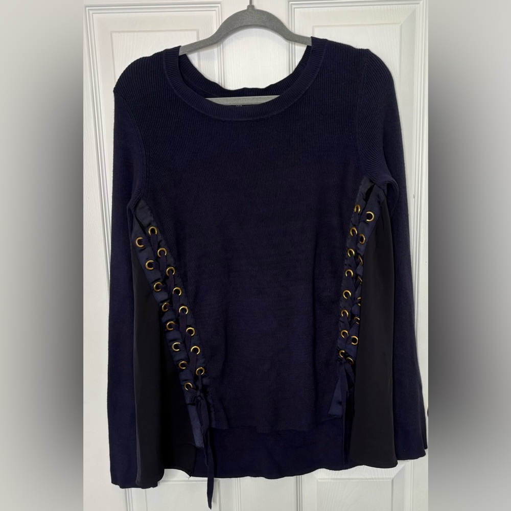 INC International Concepts Navy Lace Up Side Knit Sweater Size M - Picture 3 of 4